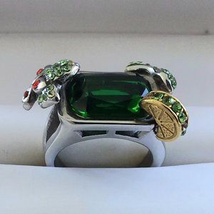 Size - 7 Stainless Steel Green Cocktail Ring